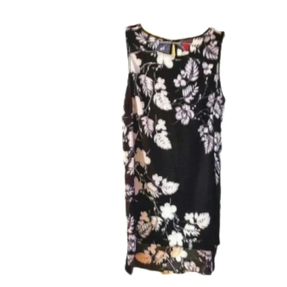 NWOT Vince Camuto sleeveless floral on black midi dress Size Medium